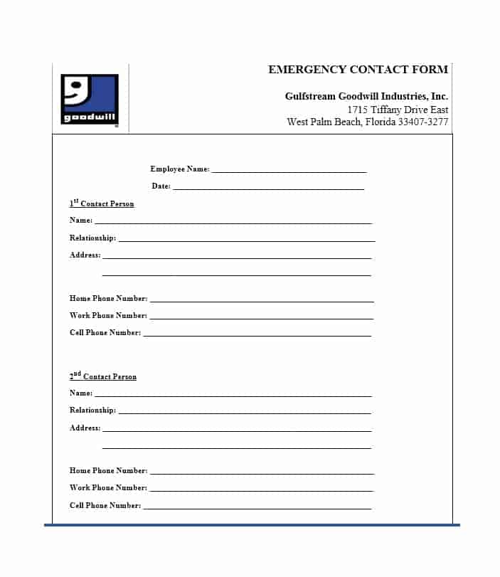 54 Free Emergency Contact Forms Employee / Student